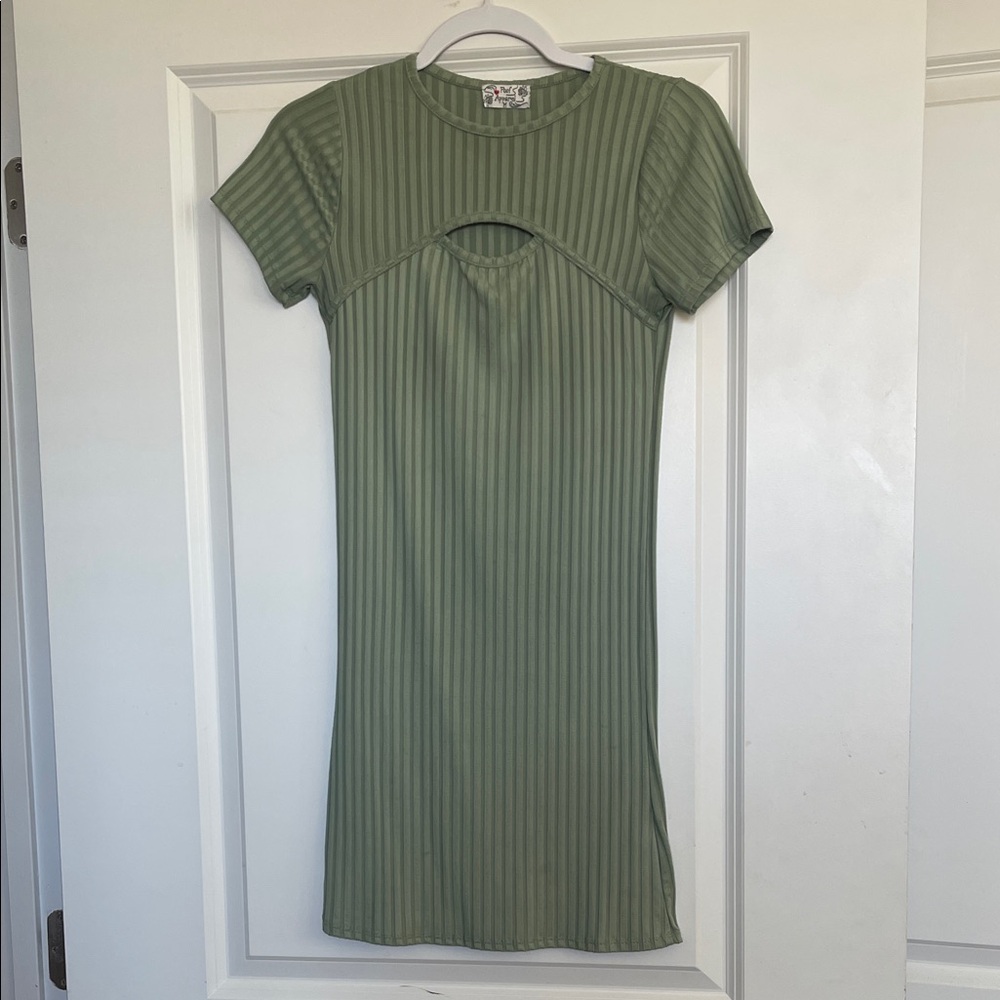 Poof Apparel Olive Ribbed Mini Dress